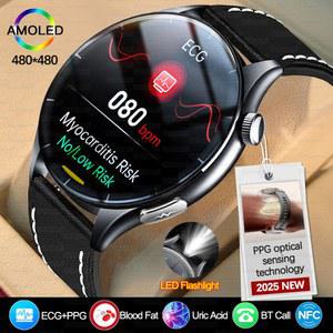 2025 신형 NFC+ECG+PPG 헬스 스마트워치 BMI 체지방 심박수 혈압 측정 380mAh 블루투스 통화 IP68 방수 스포츠 팔찌