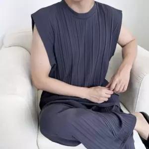 남성 여름 데일리 쿨링 주름 나시 밴딩 와이드팬츠 세트
