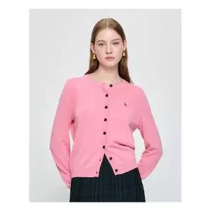 헤지스레이디스 헤지스 여성 25FW SET-UP 린넨 블렌드 라운드넥 긴팔 가디건 핑크 HSSW5C601P2 471995
