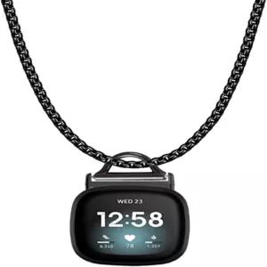 Fitbit Versa 3/Sense 목걸이 클립 체인 펜던트 어댑터와 호환되는 스테인리스 스틸