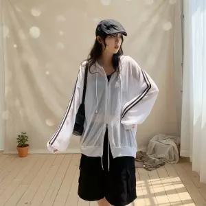 여성 시스루 니트 루즈 후드집업 투웨이 후디 비침