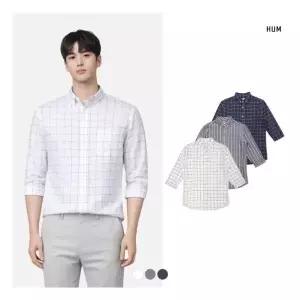 HUM남코튼린넨 윈도우 체크 7부 셔츠FHNMCSS122P