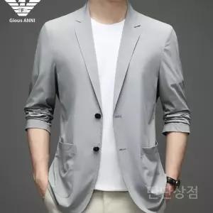 남자얼음실크자켓 통기성 중년 얇은 가볍고 구김없는 세미 남성용 정장 여름 캐주얼 자켓