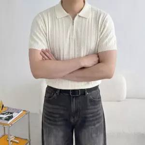 [모노폴로지]머슬핏 여름 반집업 카라 반팔 워셔블 골지 니트 3color