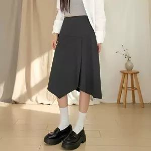 [옷자락]여성용 사선 트임 A라인 미디 스커트 치마