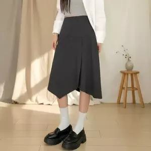 [옷자락]여성용 사선 트임 A라인 미디 스커트 치마