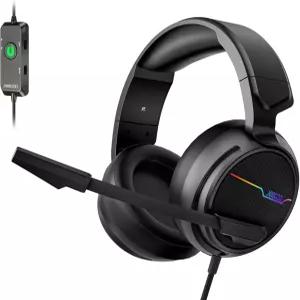PC용 Jeeco V20U USB 프로 게이밍 헤드셋 - 노이즈 캔슬링 마이크가 있는 7.1 서라운드 사운드 헤드폰