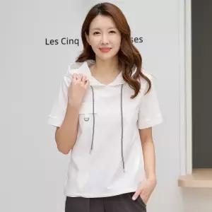 이브바바 여성 여름 쿨 인견 아이스 포켓 반팔 후드 티셔츠
