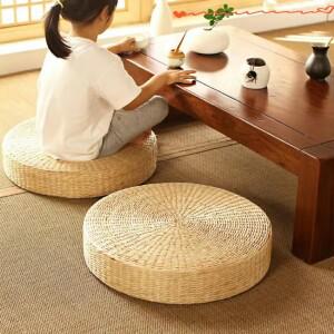 뜨거운 40cm  수제 짠 천연 짚 라운드 Pouf 다다미 쿠션 바닥 일본식 홈 섬유