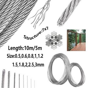 1롤 0.5-3mm 직경 7X7 구조 304 스테인레스 스틸 와이어 로프 얇은 케이블 더 부드러운 낚시 리프팅