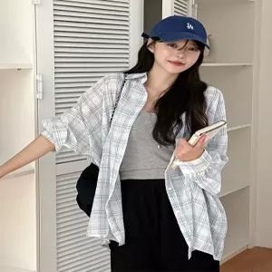 모먼디 린넨 체크 셔츠 87767 빅사이즈 여성의류