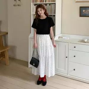 [하프클럽/]여자 폴리 땡땡이 후레아 고무줄 MAXI 스커트