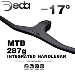 DEDA 카본 파이버 일체형 MTB 핸들바 -17 ° 라이즈 28.6mm 스티어러 클램프 740mm 폭