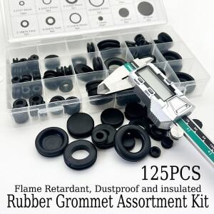 블랙 125PCS 고무 그로밋 콤보 방진 난연 절연 와셔 내구성 있는 씰 자동차 작업장 와이어 관리용