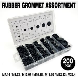 200개 블랙 고무 그로밋 다양한 크기 M7.14/M9.53/M12.07/M15.88/M19.05/M22.23/M25.4 방진 와이어 보호 홀