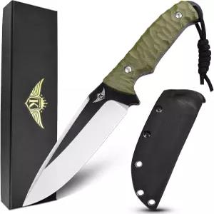KOMWERO 고정 칼날 칼 키덱스 칼집 포함 4.52인치 D2 스틸 풀 탱 G10 손잡이 생존 하이킹 부시크래프트