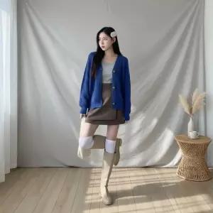 여성 레이어드 버클 에이라인 미니 스커트 치마