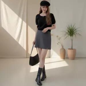 여성 트임 포인트 A라인 미니 스커트 치마