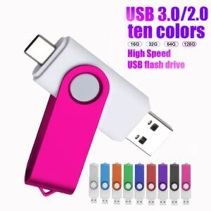 2in 1 USB3.0  C 플래시 드라이브 128GB 고속 Pendrive 64G  키 체인 32G 주황색 USB 스틱 16G 맞춤형 로고