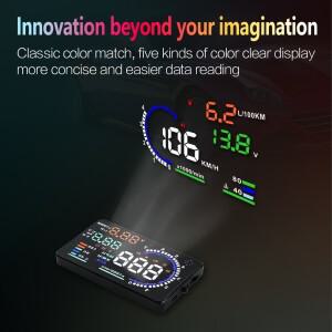 헤드업 디스플레이 HUD 게이지 LED 앞 유리 디지털 속도계 프로젝션  과속 경보 포함  7k RPM 타코미터  5.