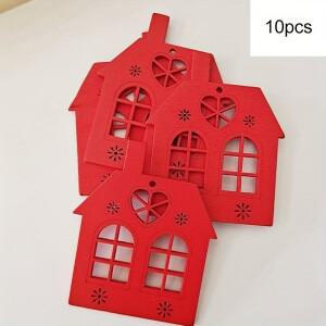 10pcs 나무 집 장식 펜던트 크리스마스 트리 걸이새해 홈 DIY