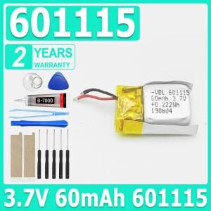 3.7V 60mAh 601115 MP3 헤드셋 용 충전식 리튬 이온 폴리머 배터리 소형 장난감 블루투스 스마트 시계 + 도