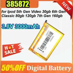 385872 3.8V 3000mAh 아이팟 5세대 비디오 30GB 6세대 클래식 120GB 7세대 교체용 SSD HD 배터리