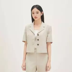 백화점 로엠 린넨라이크 크롭 반팔자켓 RMJKG25R12
