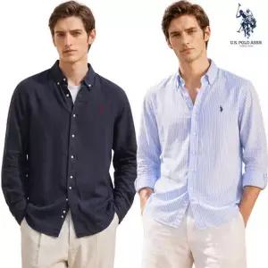 U.S POLO ASSN 남성 베이직 린넨 클래식핏 긴팔 셔츠