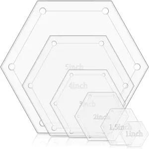 6개의 헥사곤 템플릿 1인치 1.5인치 2인치 3인치 4인치 5인치 퀼팅 1/4인치 솔기 허용 아크릴 자 및