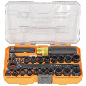 KLEIN TOOLS 65400KNECT 케이스 MODBOX 패스 래칫 임팩트 미터법 28피스 세트 90톱니 소켓 드라이브 에센셜 스루 SAE 1CM KNECT 8인치