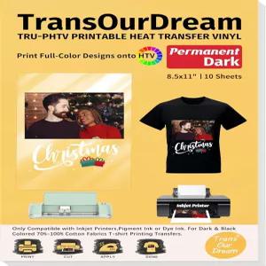 TransOurDream Tru-PHTV 인쇄 가능한 T 셔츠용 열전달 비닐(10장 8.5x11) 잉크젯 프린터용 풀 컬러