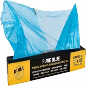 Dura-Gold 12 x 400 순청색 보호 마스킹 필름 커버 - 오버스프레이 페인트 가능한 시트 롤 페인터 플라스틱