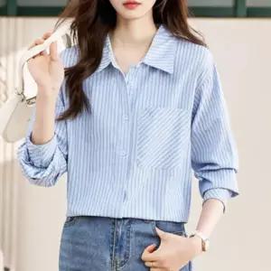빅카라 포인트 여자 소라 스트라이프 블라우스 블루