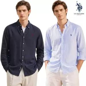 U.S POLO ASSN 남성 베이직 린넨 클래식핏 긴팔 셔츠