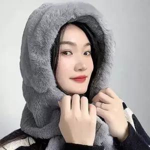 후드 머플러 그레이 소프트퍼 니트후드머플러 후드머플러