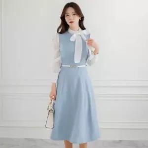 ~XXL까지 케아솔 트위드 민소매 플레어 원피스 봄 가을 하객룩 오피스룩 모임룩 격식룩 빅사이즈1206128