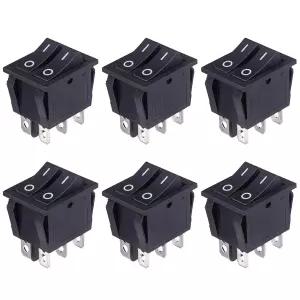 VEXUNGA 6pcs 미니 로커 스위치 6 핀 20A 125V AC 16A 250V 더블 켜기 2 위치 SPST 블랙 보트 끄기