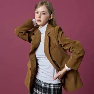 콜릿 KOLEAT 스웨이드 누벅 오버핏 데일리 가죽 자켓 블레이저 [CAMEL]