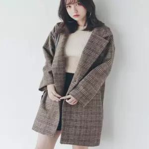 모직체크 여자겨울의류 모직 체크 루즈핏 캐주얼정장 자켓