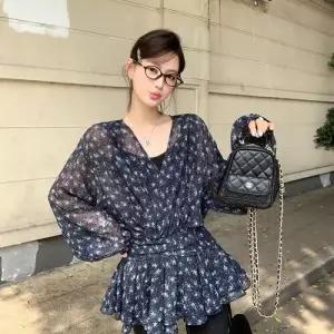 여자 원피스 스커트 빈티지 춘추 캐주얼 겨울 프렌치 브이넥 예쁜 플리츠 쉬폰 쇼트 긴팔 SPO마켓3