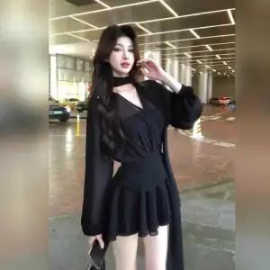 여성용 원피스 치마 검정 여름 예쁜 쉬폰 프렌치 긴팔 A라인 빅 이쁜 SPO마켓2