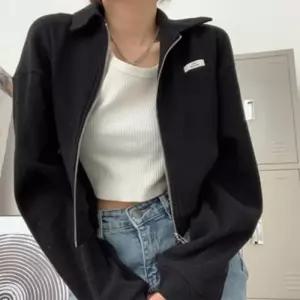 심플투웨이카라짚업 크롭양지퍼여성자켓(블랙)XL