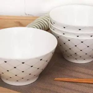 모던 체크하트 우동기 4P 면기세트 면기 면그릇 도자기그릇