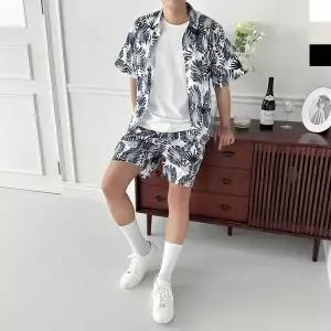 남자 여름 비치웨어 반팔 셔츠 반바지 세트 휴가 바캉스 상하복