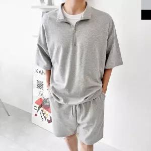 반집업 반팔 맨투맨 빅사이즈 남자 오버핏 루즈핏 면티셔츠