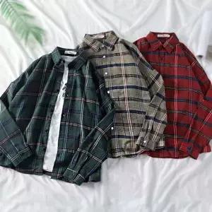 [RIZPICK]남성용 체크 패턴 긴팔 셔츠 베이지 컬러 봄 가을 겨울용 기본