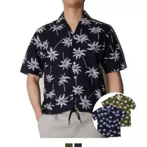[RIZPICK]남자셔츠 야자수 하와이안 반팔 셔츠 여름 남방 휴양지 린넨