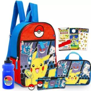 181307 Pokemon 만 8-12세 남아용 백팩 - 40.6cm(16인치) 백팩, 보관 케이스, 연필 홀더, 물병, 스티커 등