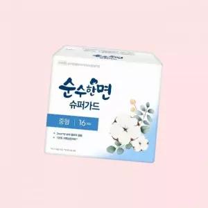 순수한면 (2mm슬림핏) 슈퍼가드 순면생리대 중형 16P X 6 초스피드 흡수 4605424